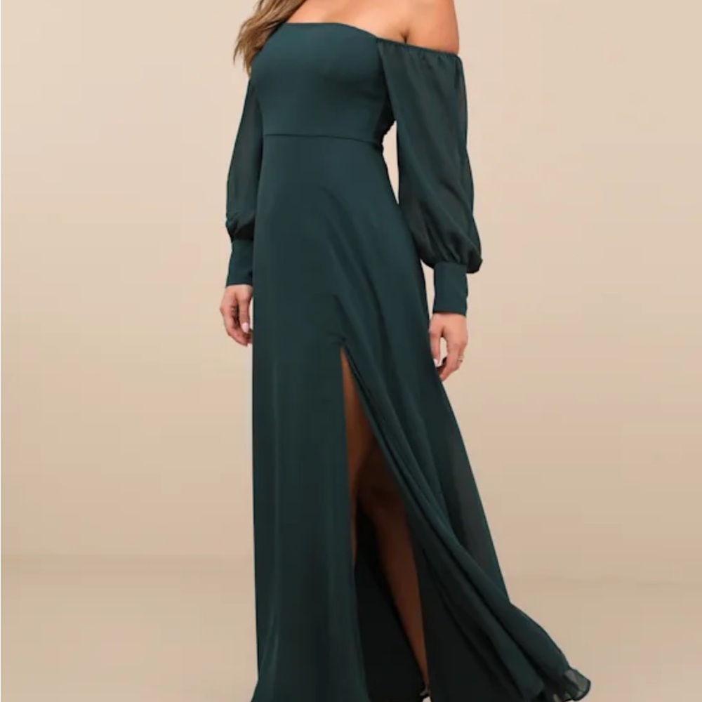 Lulu's Dark Green Off-Shoulder Long Sleeve Dress